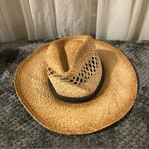 SCALA BY DORFMAN PACIFIC TAN RAFFIA VENTED STRAW WESTERN COWBOY HAT SIZE MEDIUM